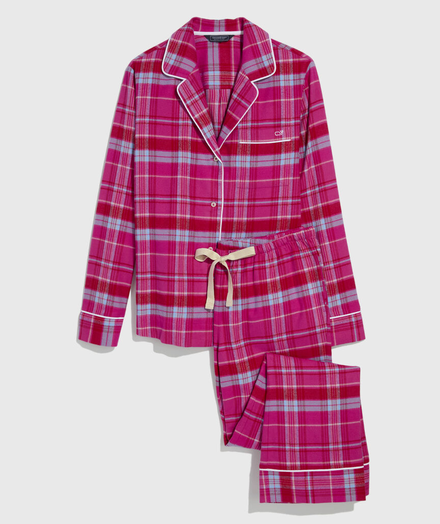 Party Plaid Lipstick Warm Flannel Sleepwear Set