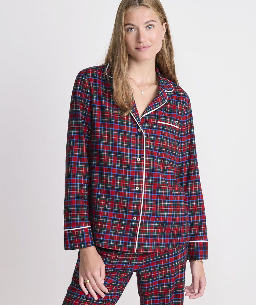 Yuletide Red Tartan Holiday Flannel Pajama Set