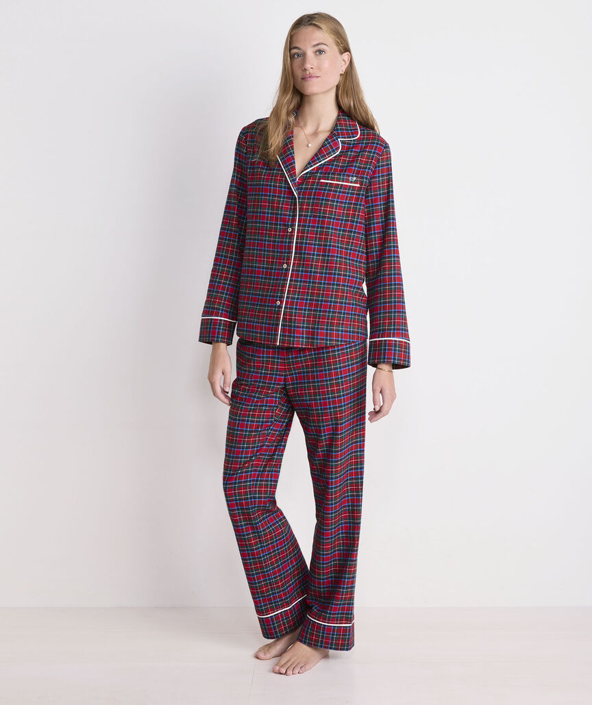 Yuletide Red Tartan Holiday Flannel Pajama Set