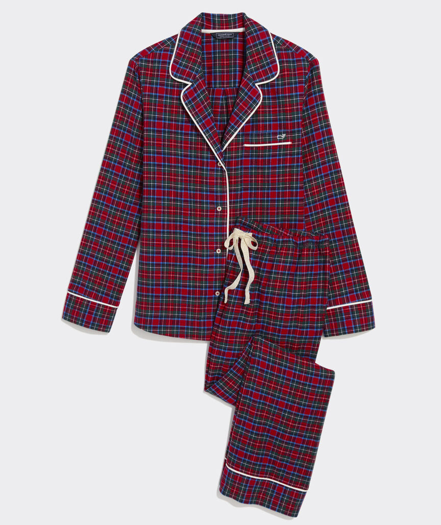 Yuletide Red Tartan Holiday Flannel Pajama Set