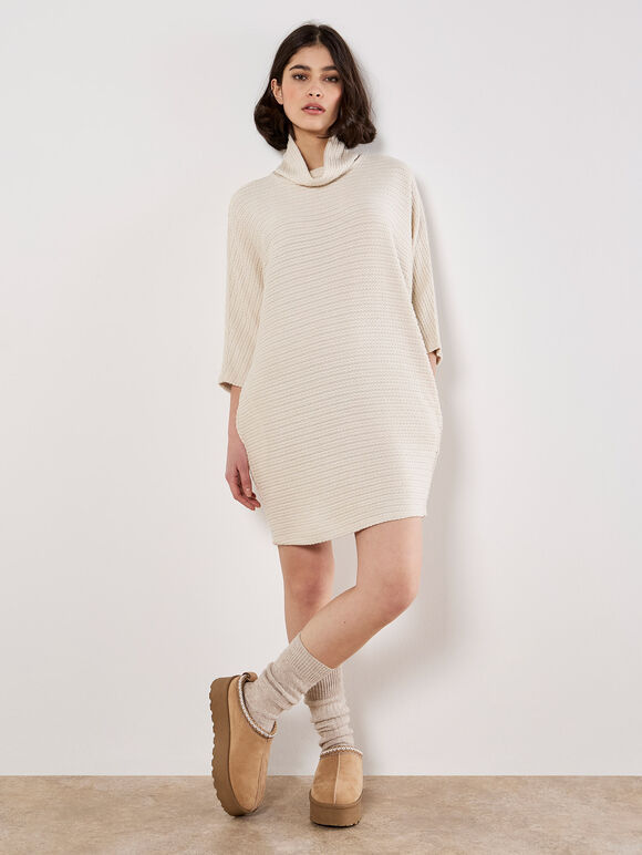 Textured Cable Knit Cocoon Jumper Mini Dress