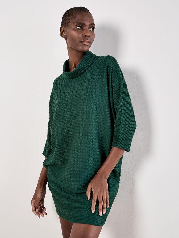 Textured Cable Knit Cocoon Jumper Mini Dress