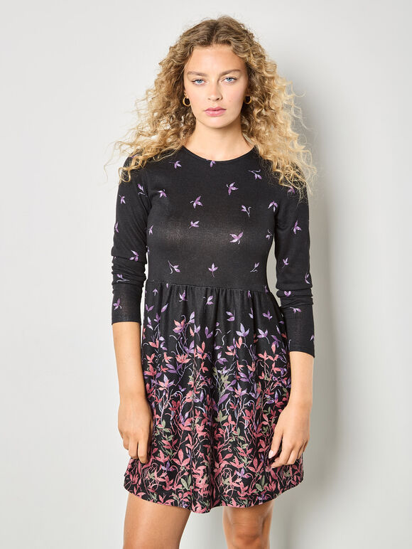 Floral Print Soft Knit Skater Mini Dress