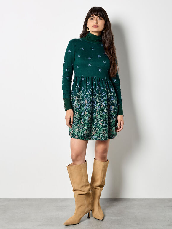 Floral Print Soft Knit Skater Mini Dress
