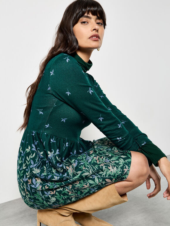 Floral Print Soft Knit Skater Mini Dress