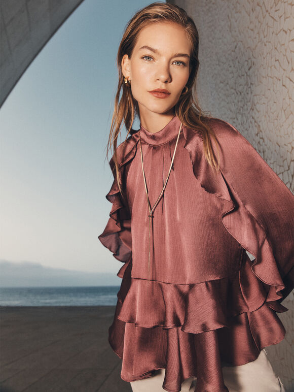 Ruffle Crinkle Satin Top