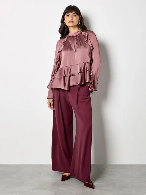 Ruffle Crinkle Satin Top