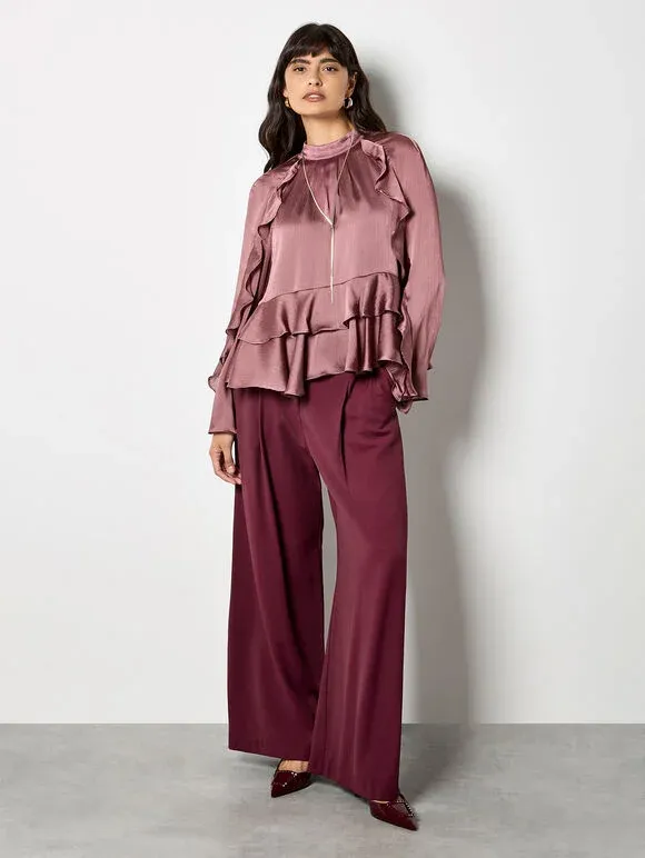 Ruffle Crinkle Satin Top