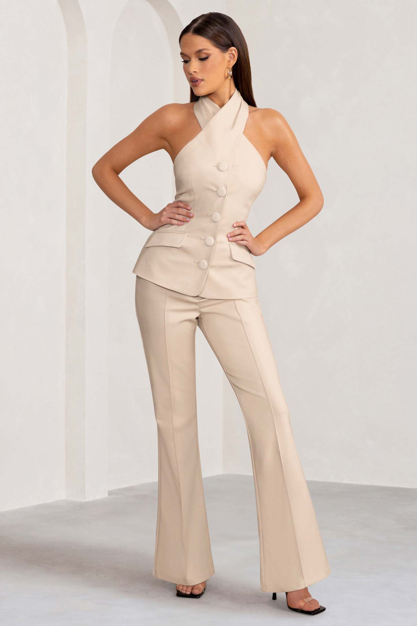 Stone High Waist Wide Leg Trousers