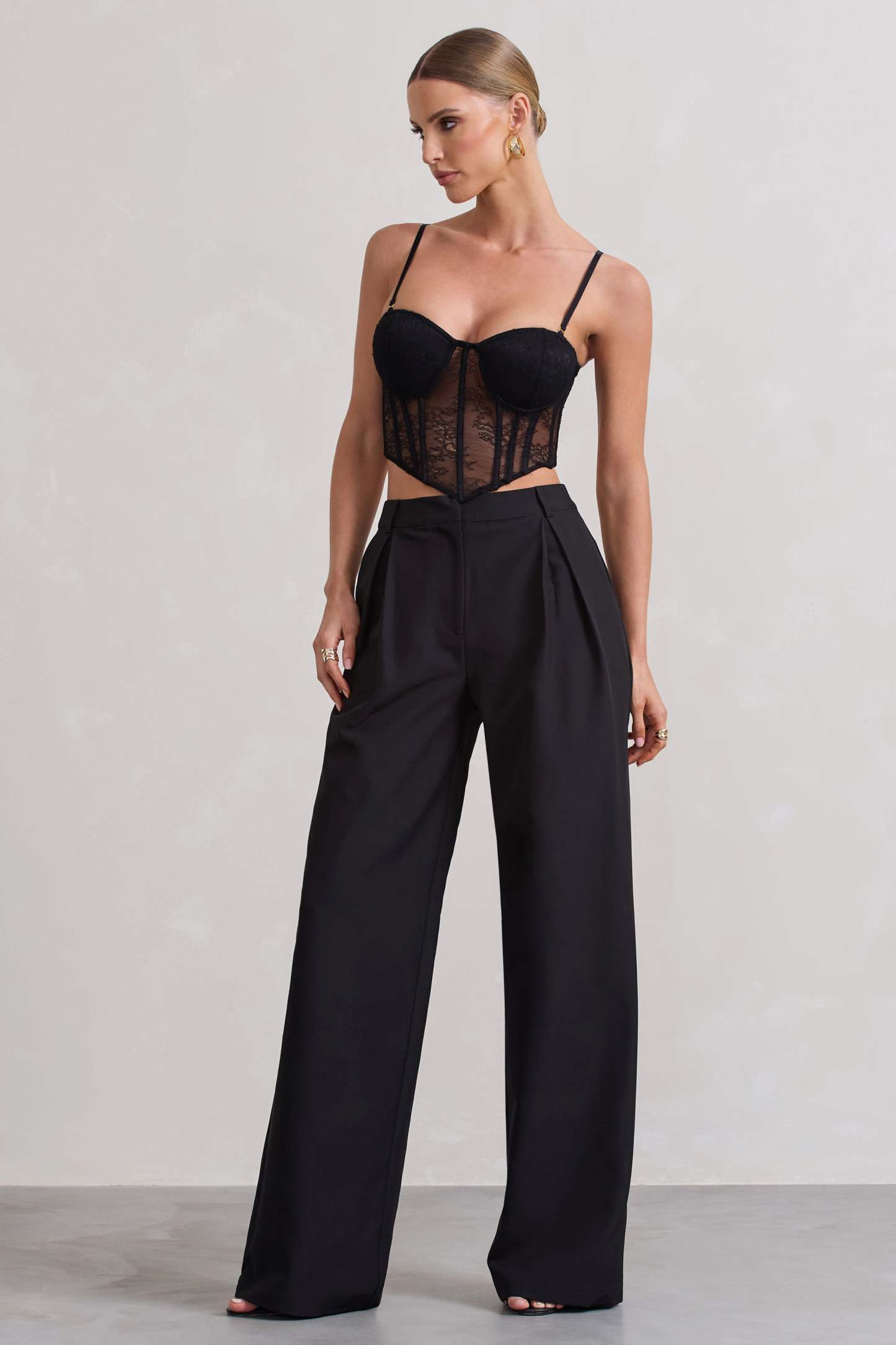 Black High Waist Pleated Wide-Leg Trousers