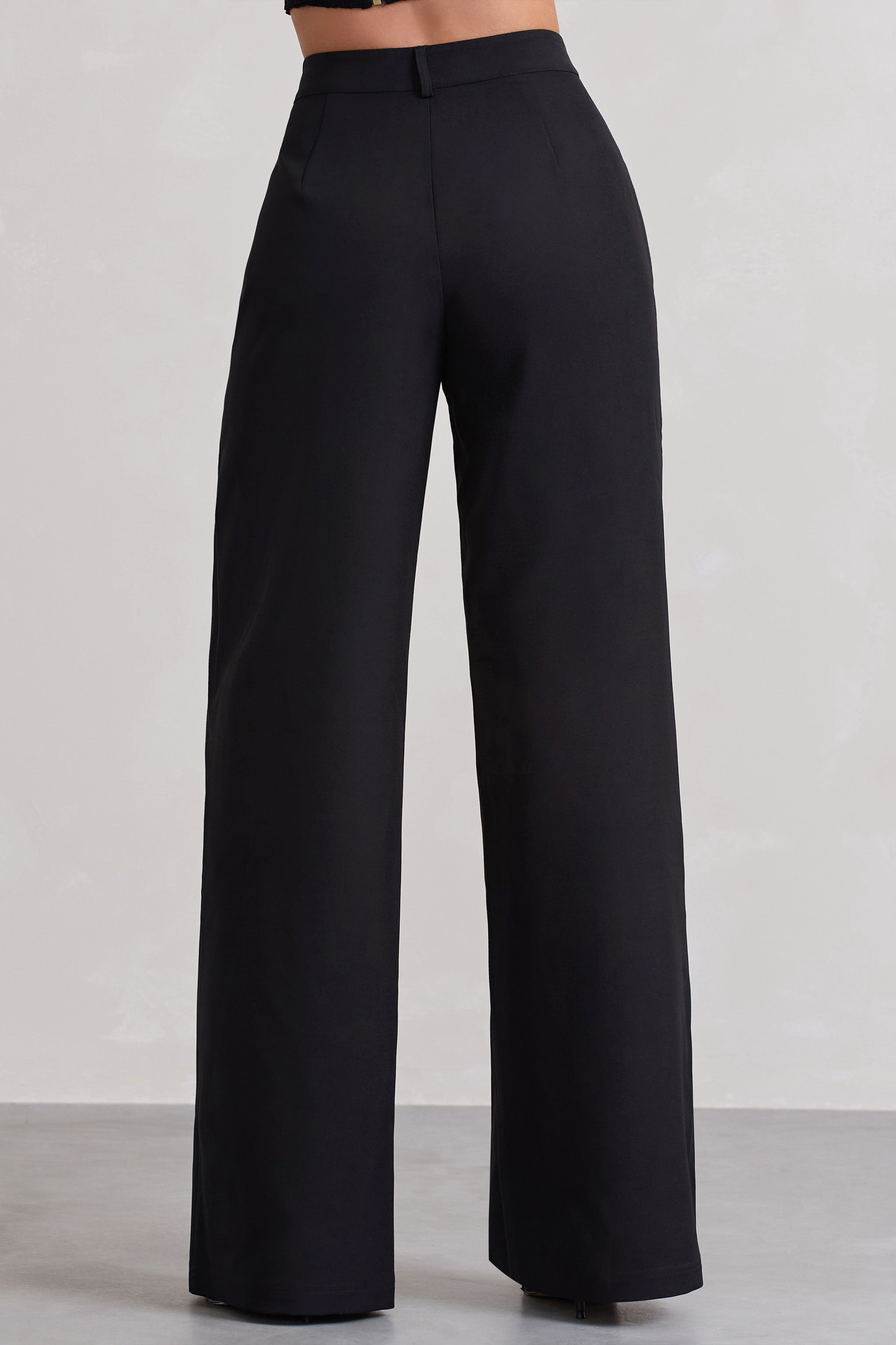 Black High Waist Pleated Wide-Leg Trousers