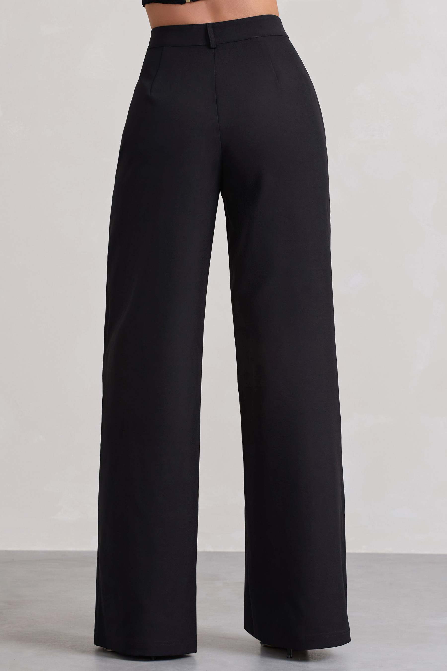 Black High Waist Pleated Wide-Leg Trousers