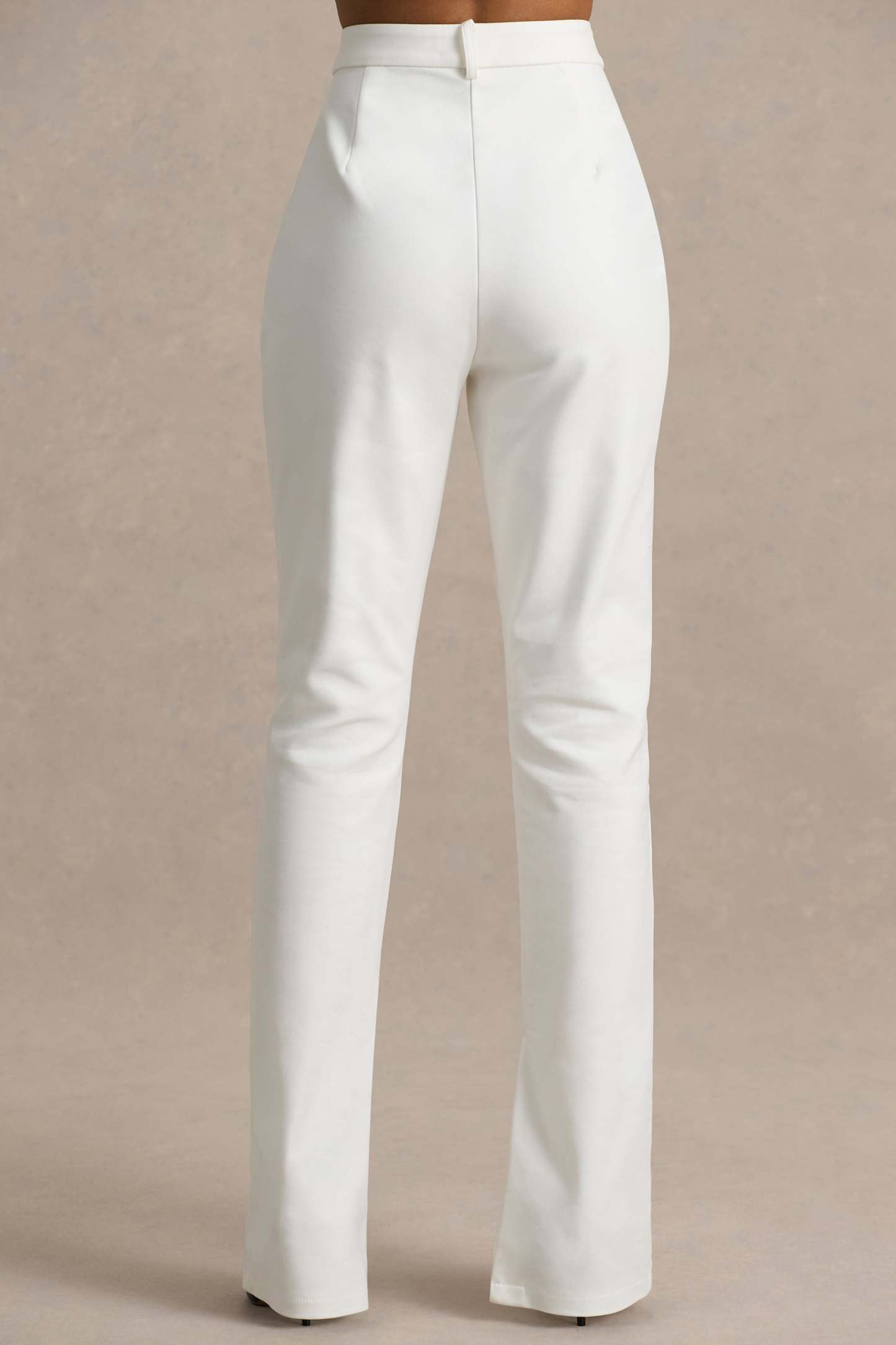 Cream High Waist Tailored Trousers With Hem Split