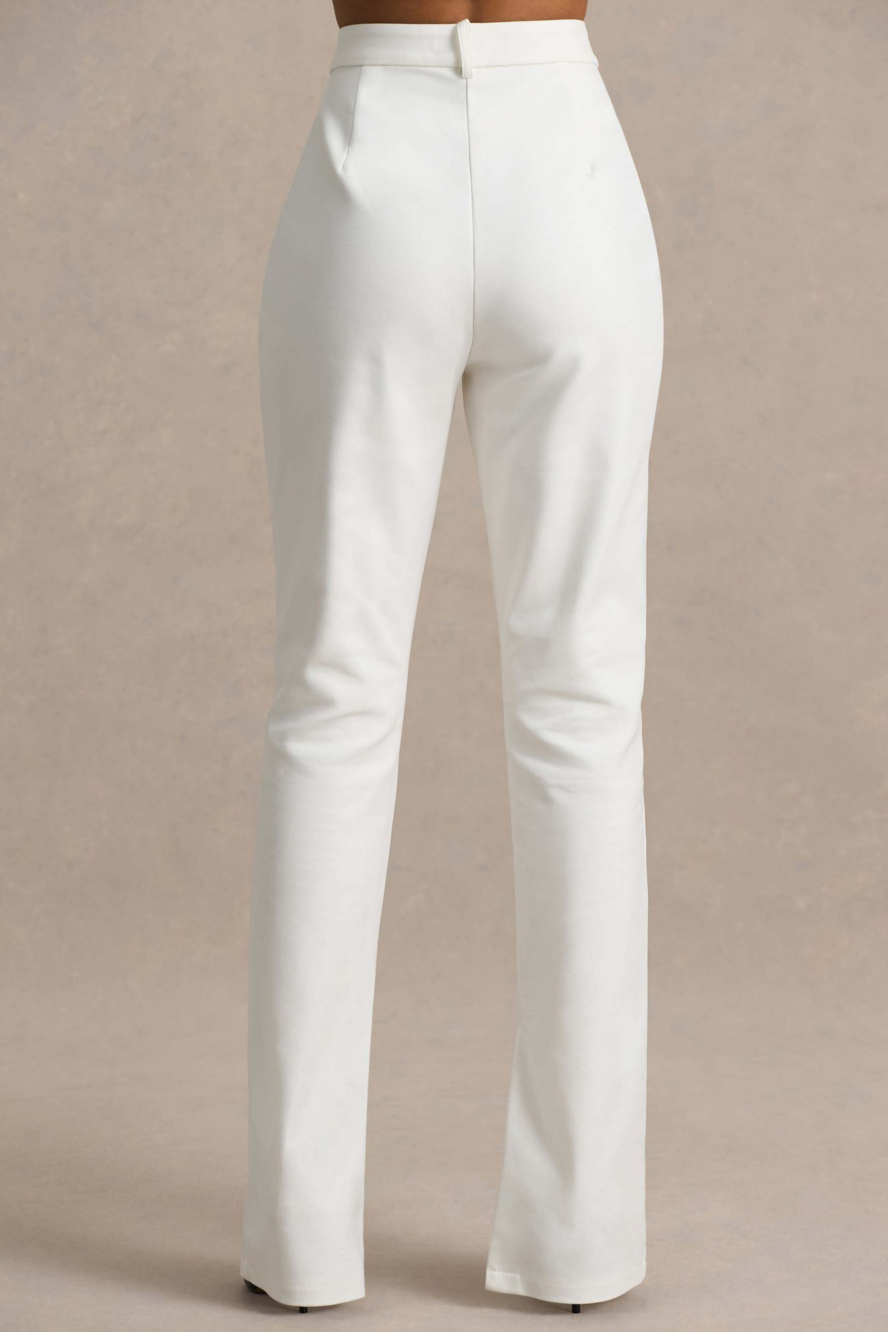 Cream High Waist Tailored Trousers With Hem Split