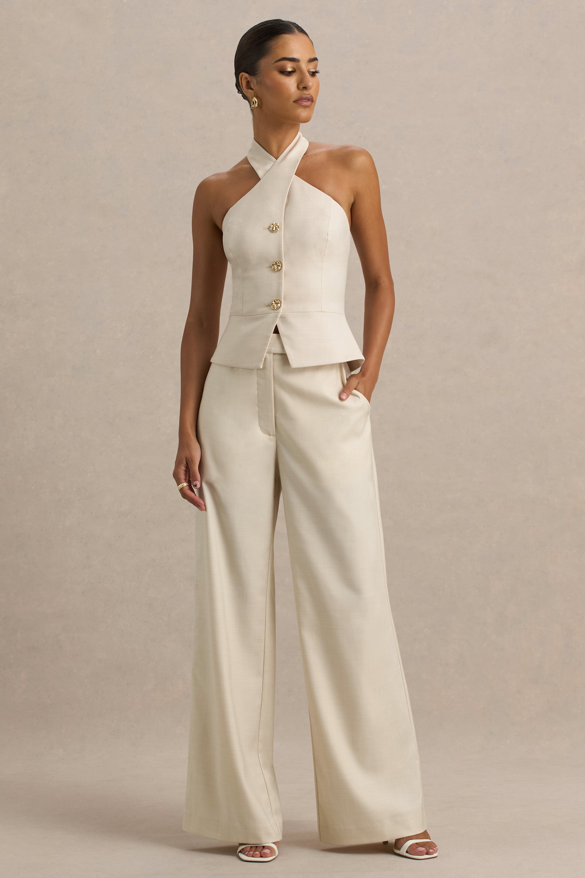 Nude Wide-Leg Trousers