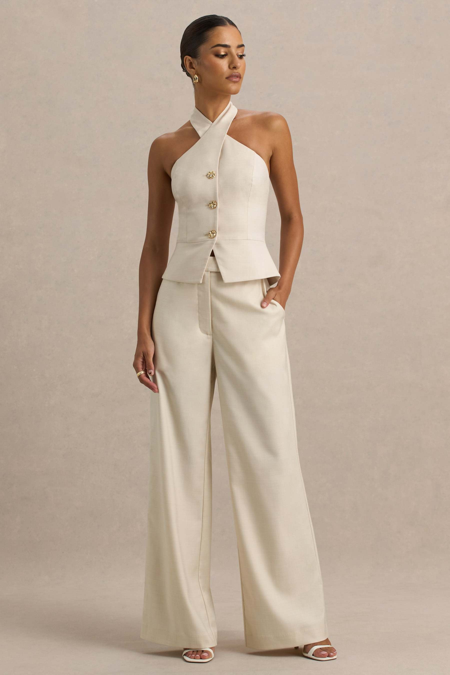 Nude Wide-Leg Trousers