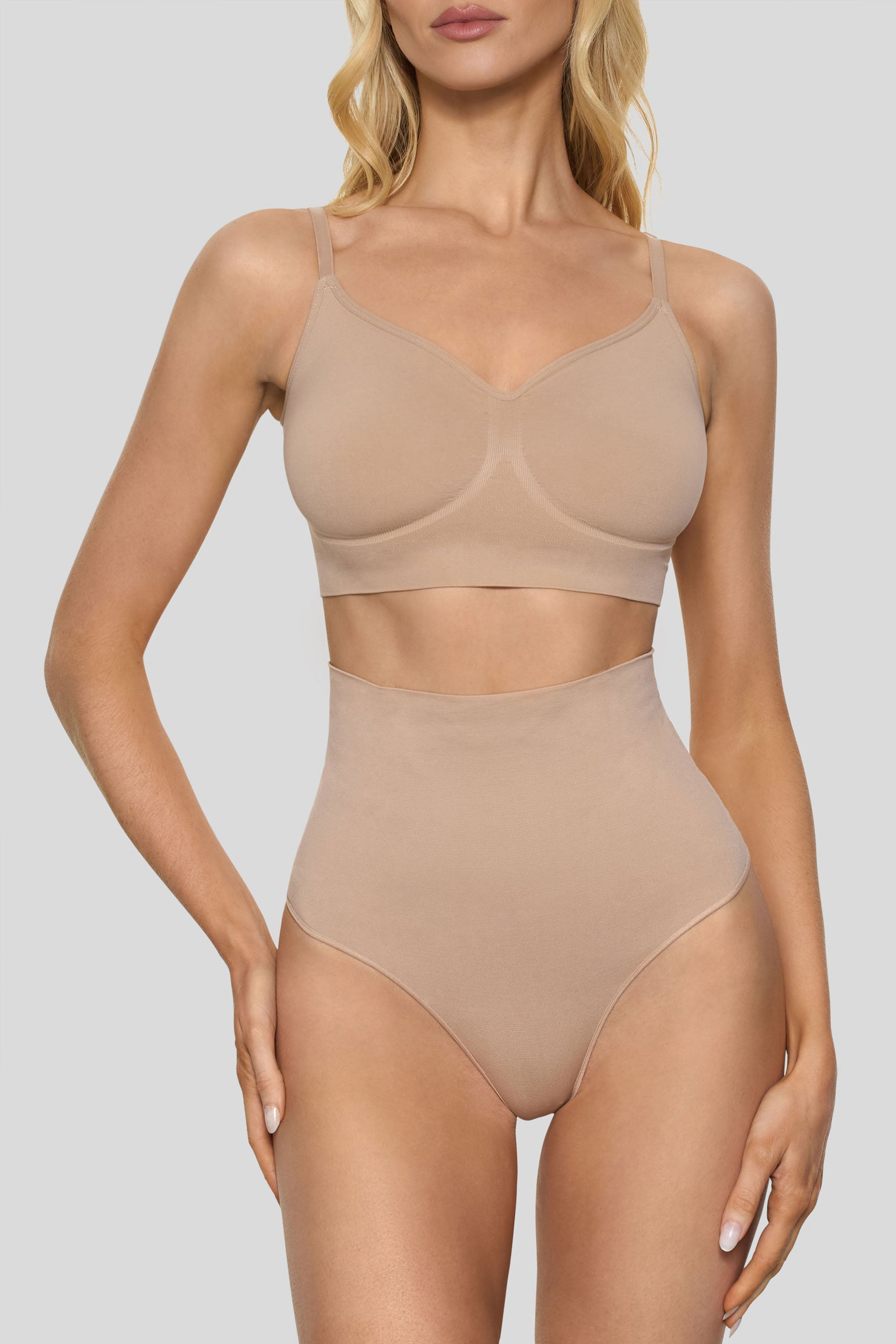 Beige Short-Waisted Thong Shapewear
