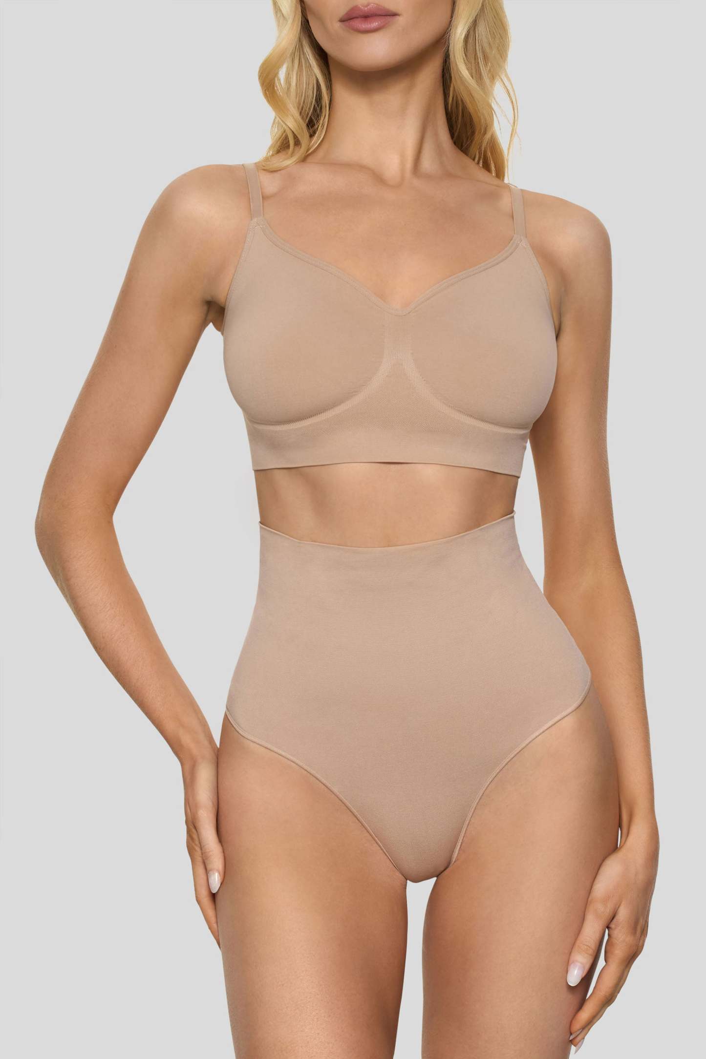 Beige Short-Waisted Thong Shapewear