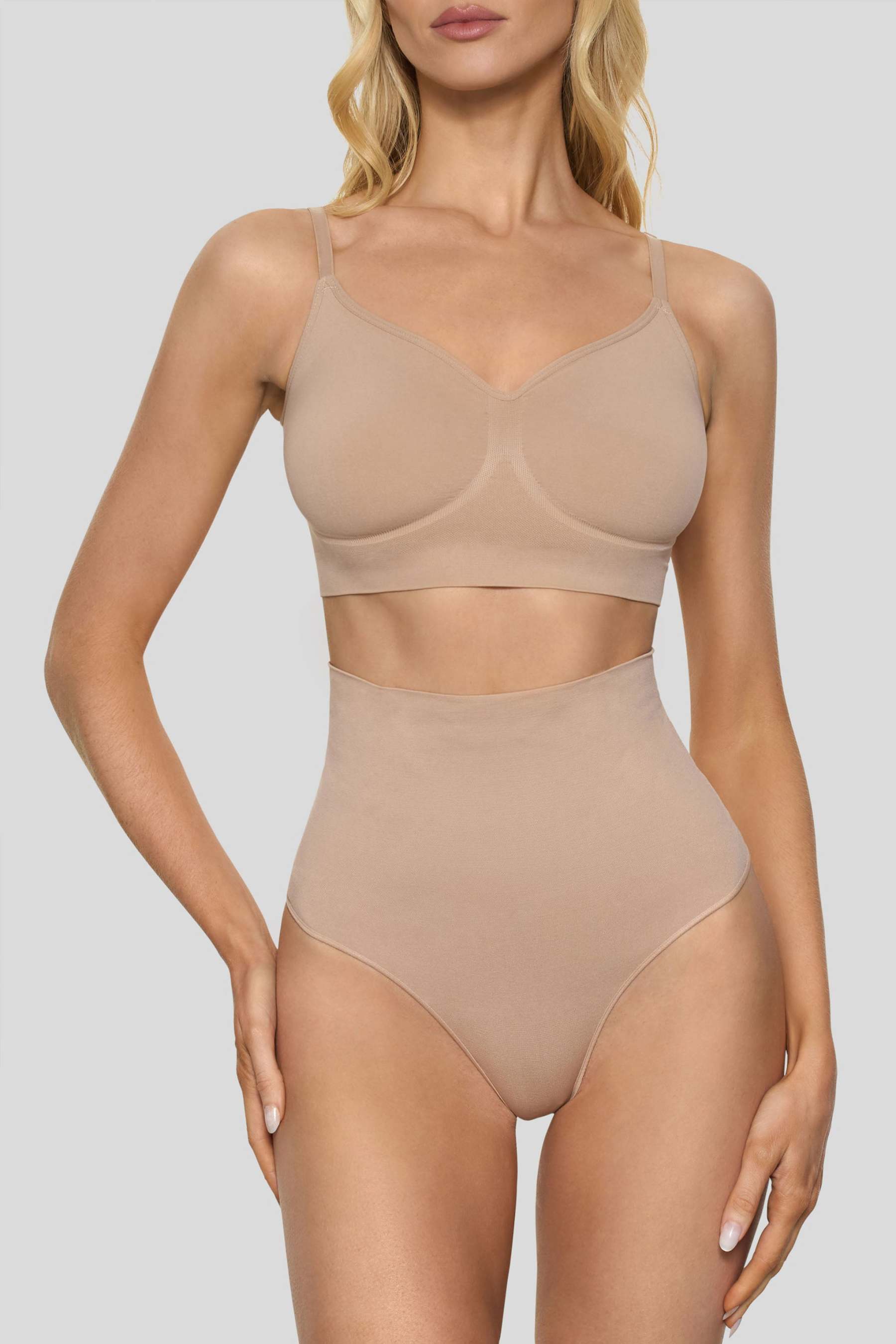 Beige Short-Waisted Thong Shapewear