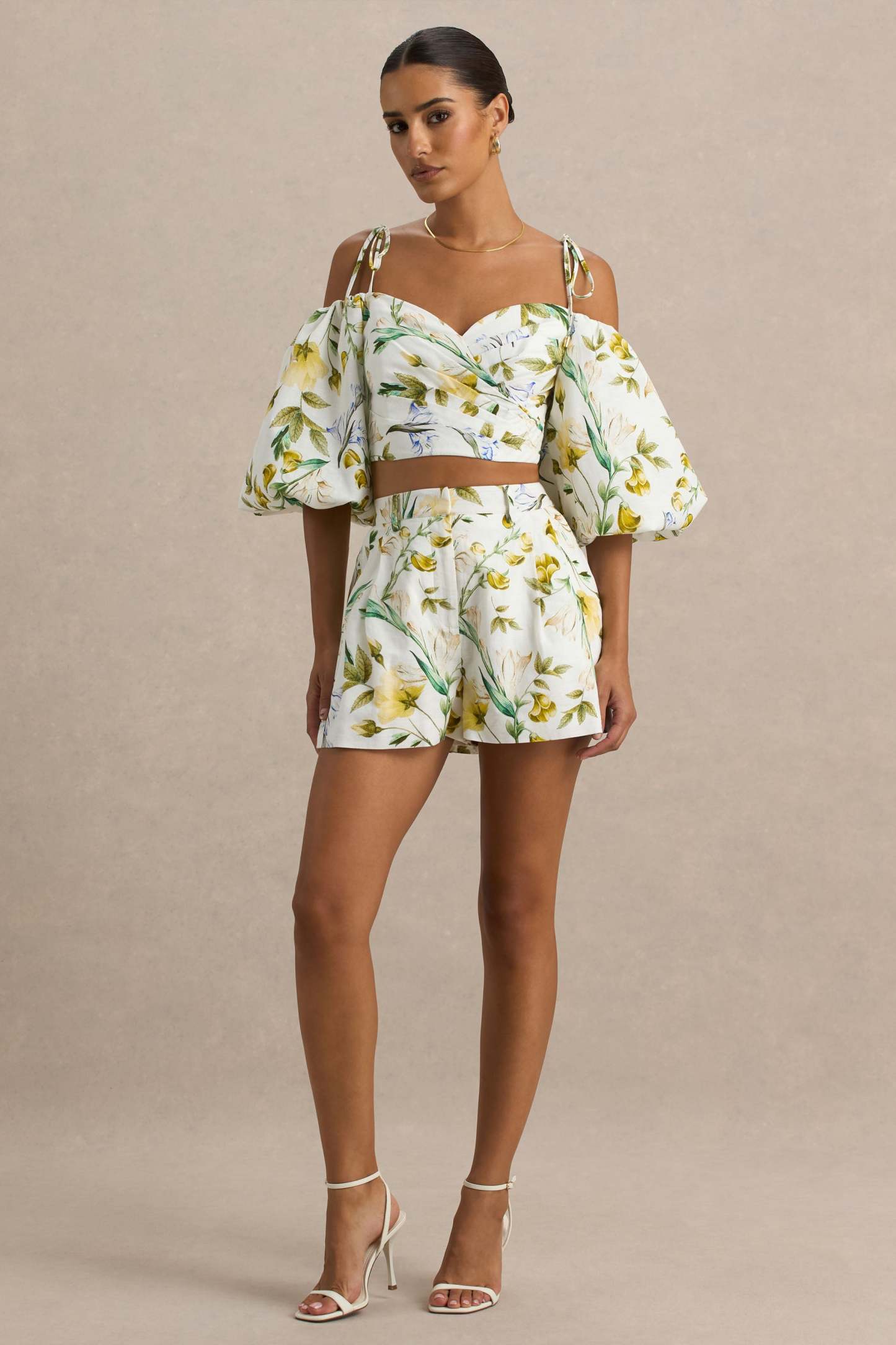 Pixel | White Botanical Print Shorts