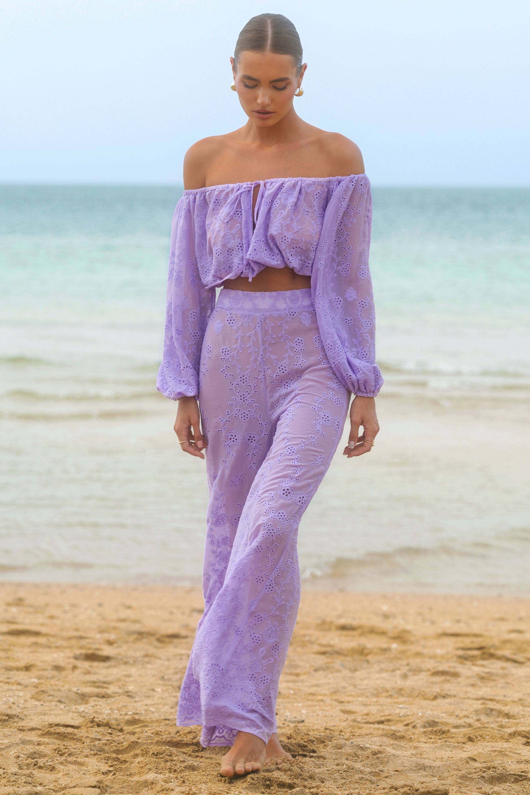 Fantini | Lilac Broidery Wide-Leg Trousers