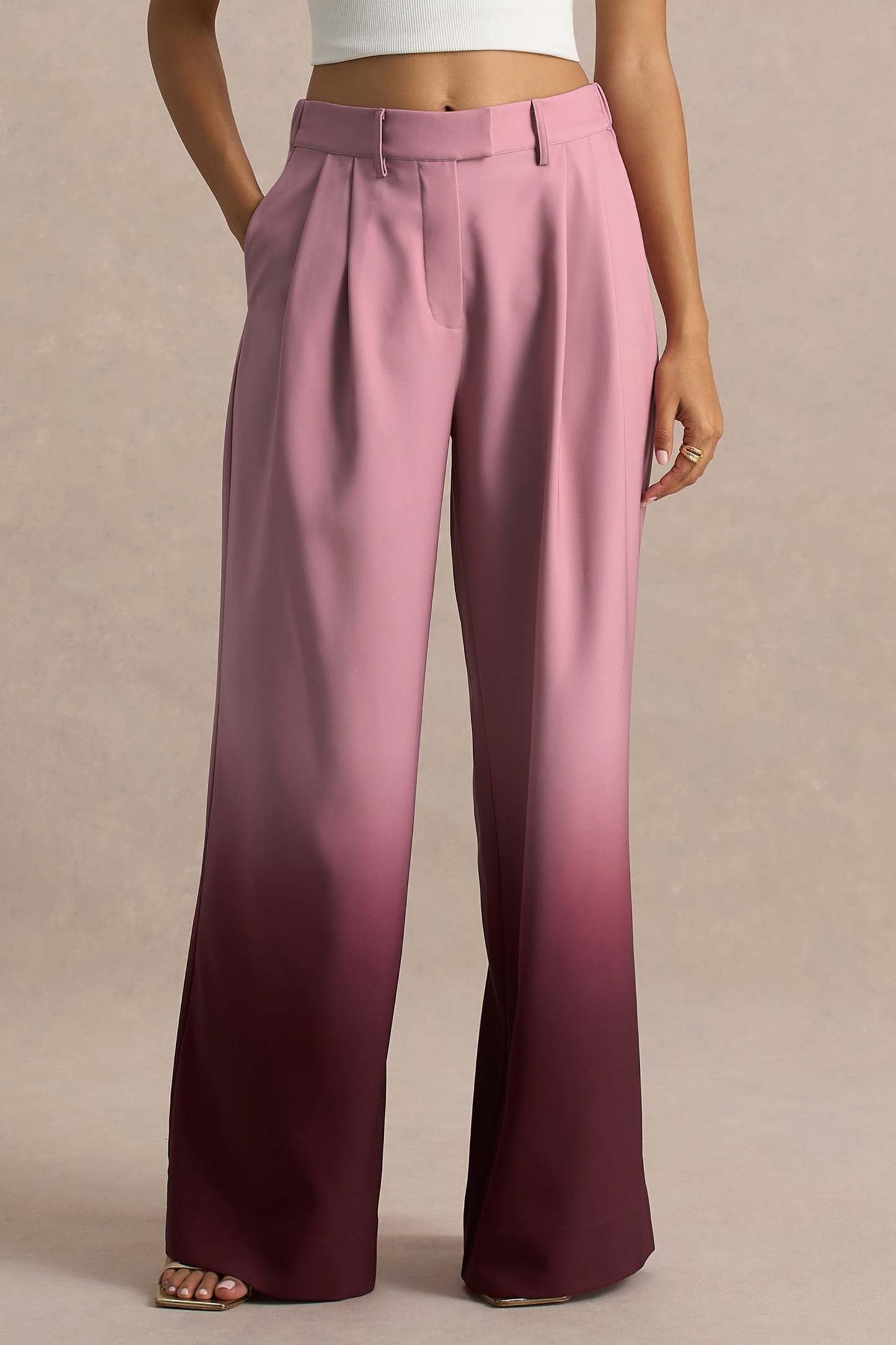 Cherry Ombre Satin Wide-Leg Trousers