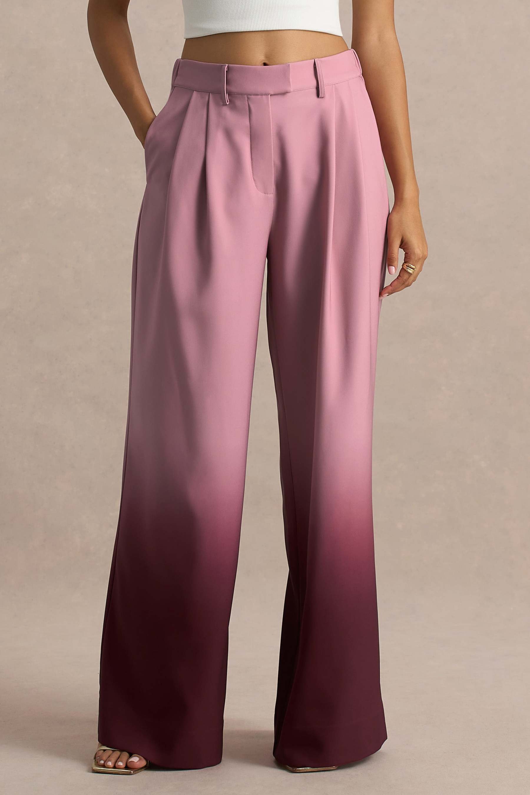 Cherry Ombre Satin Wide-Leg Trousers