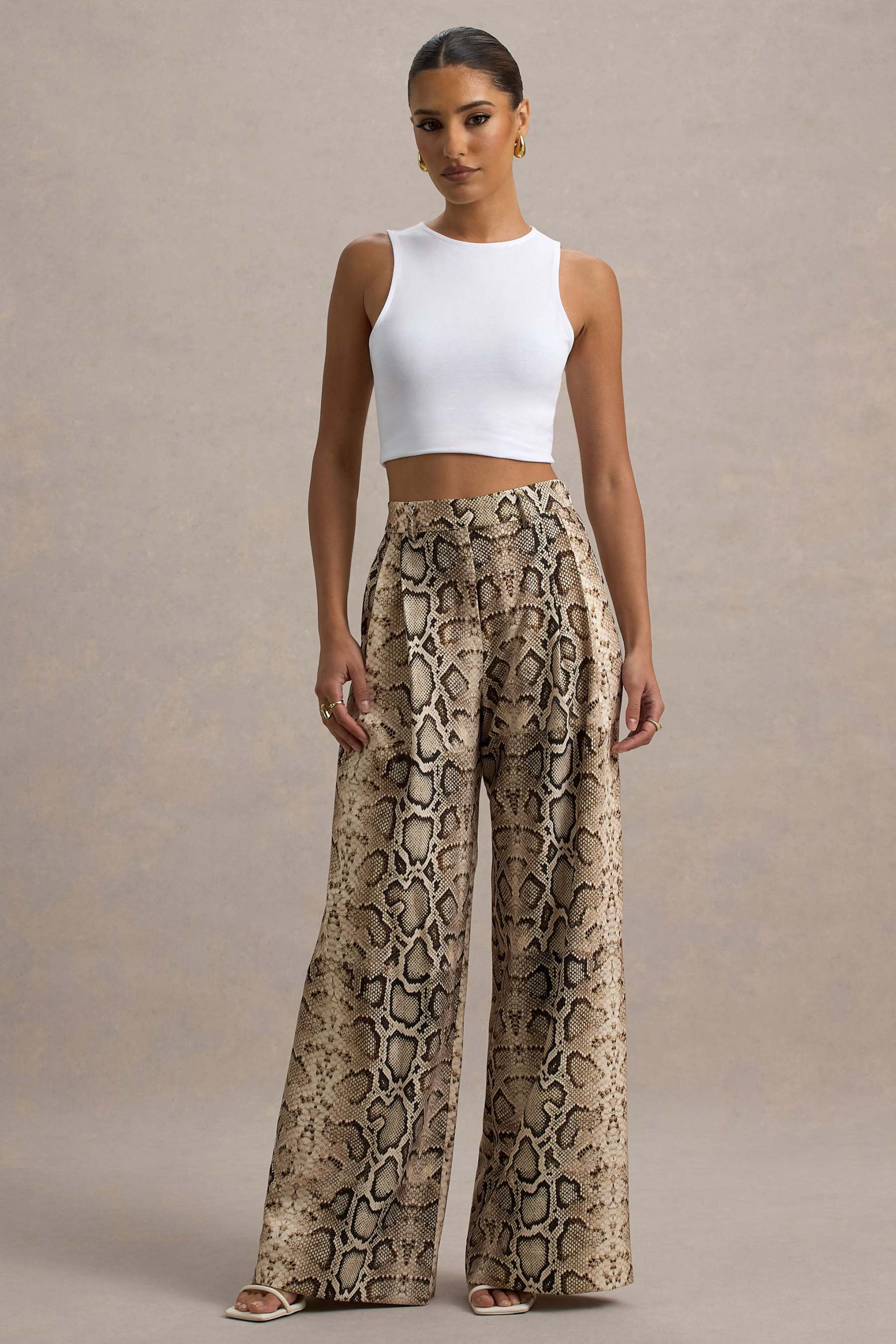 Shaniya | Snake Print Wide-Leg Trousers