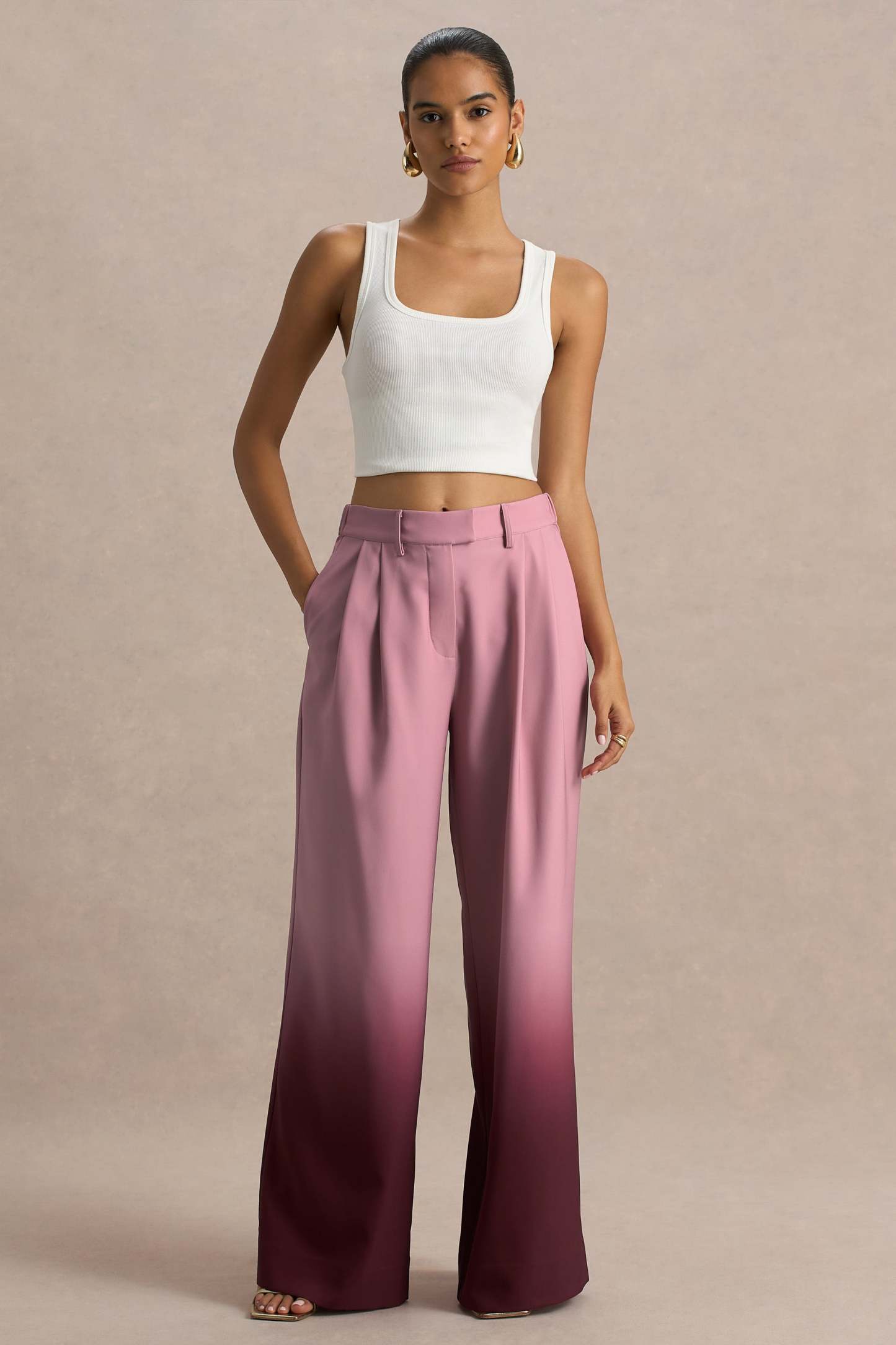 Cherry Ombre Satin Wide-Leg Trousers