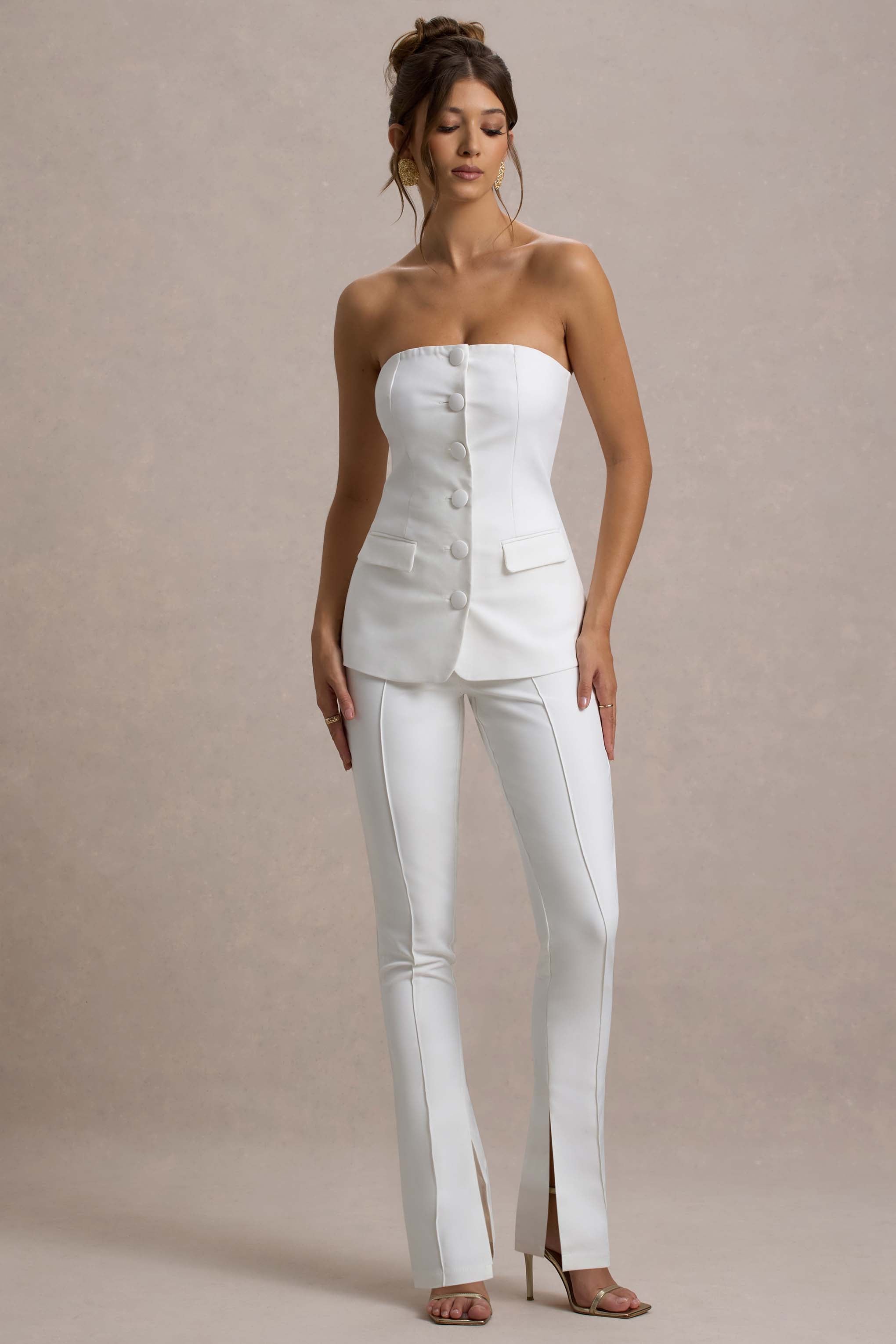 Wonder Woman | White High Waist Tailored Trousers With Hem Split