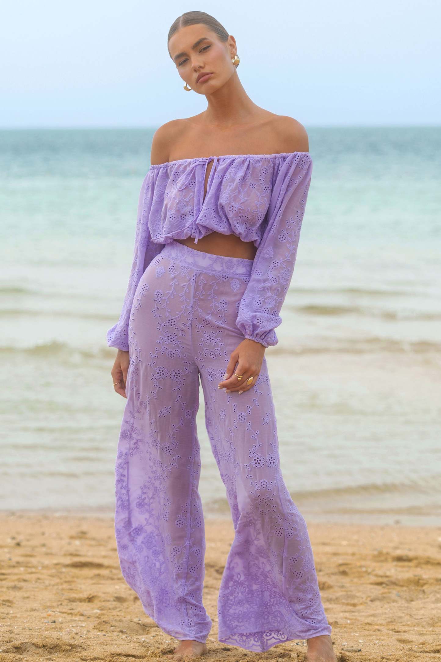 Fantini | Lilac Broidery Wide-Leg Trousers