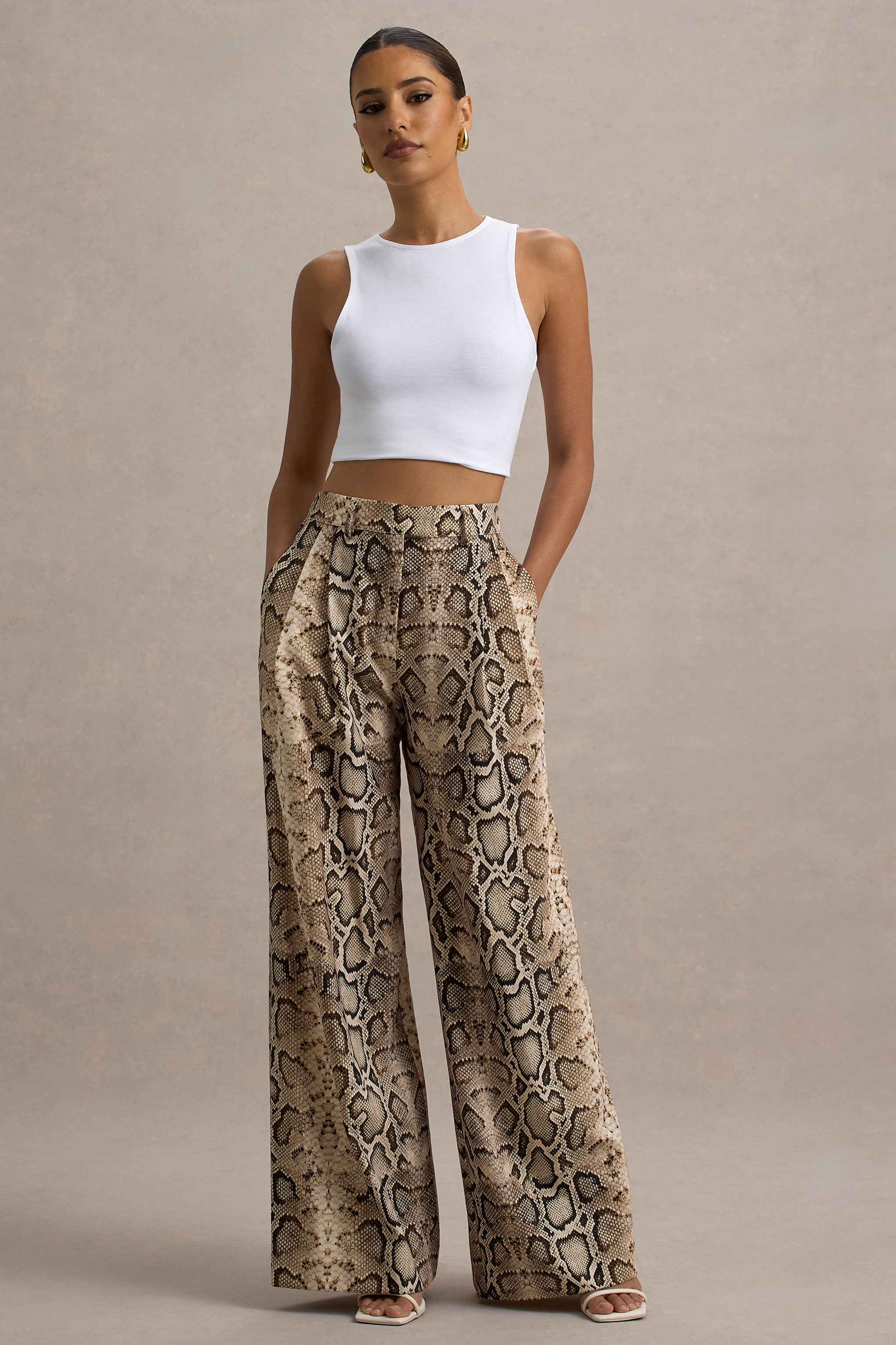 Shaniya | Snake Print Wide-Leg Trousers