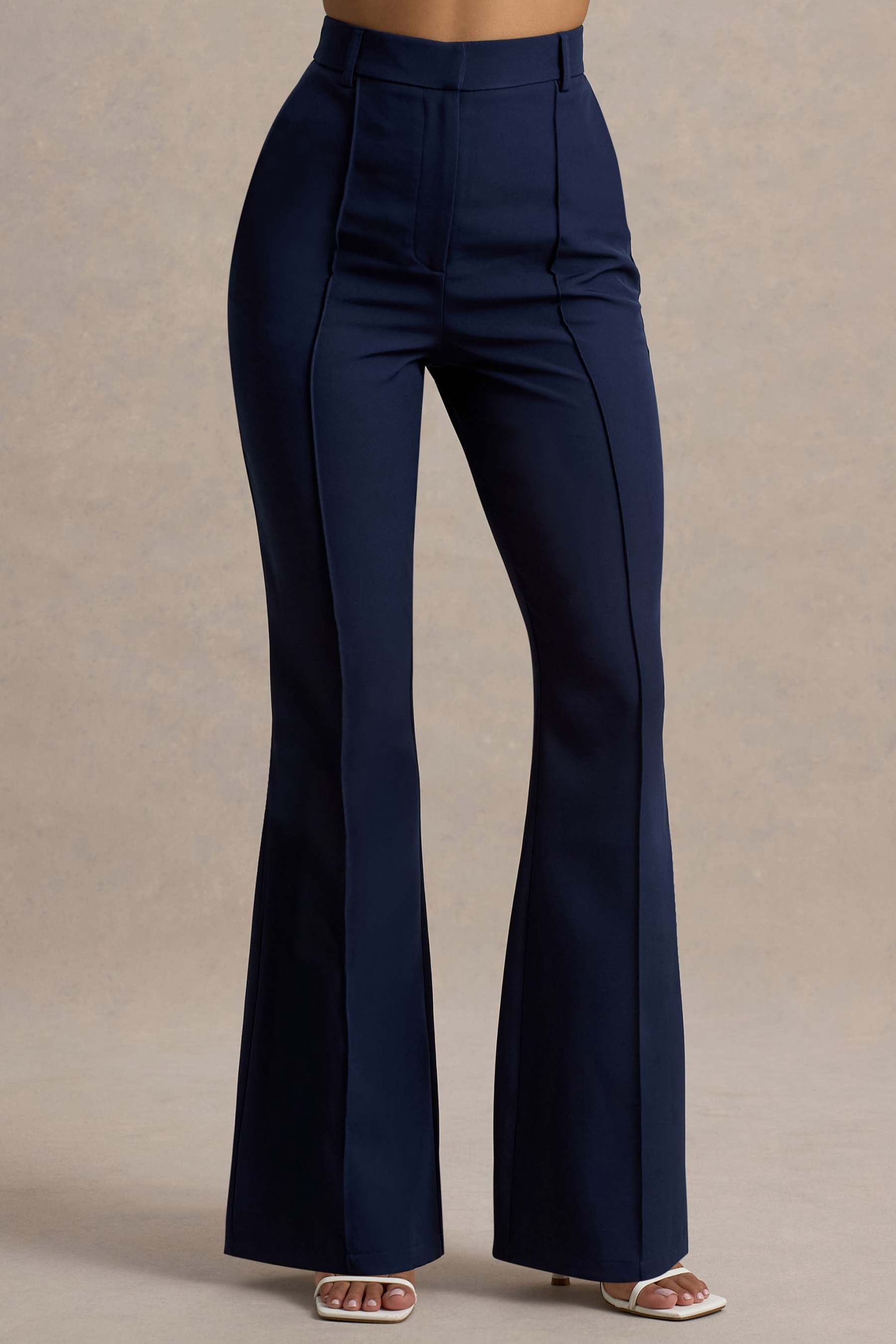 Jada | Navy Tailored Flared-Leg Trousers