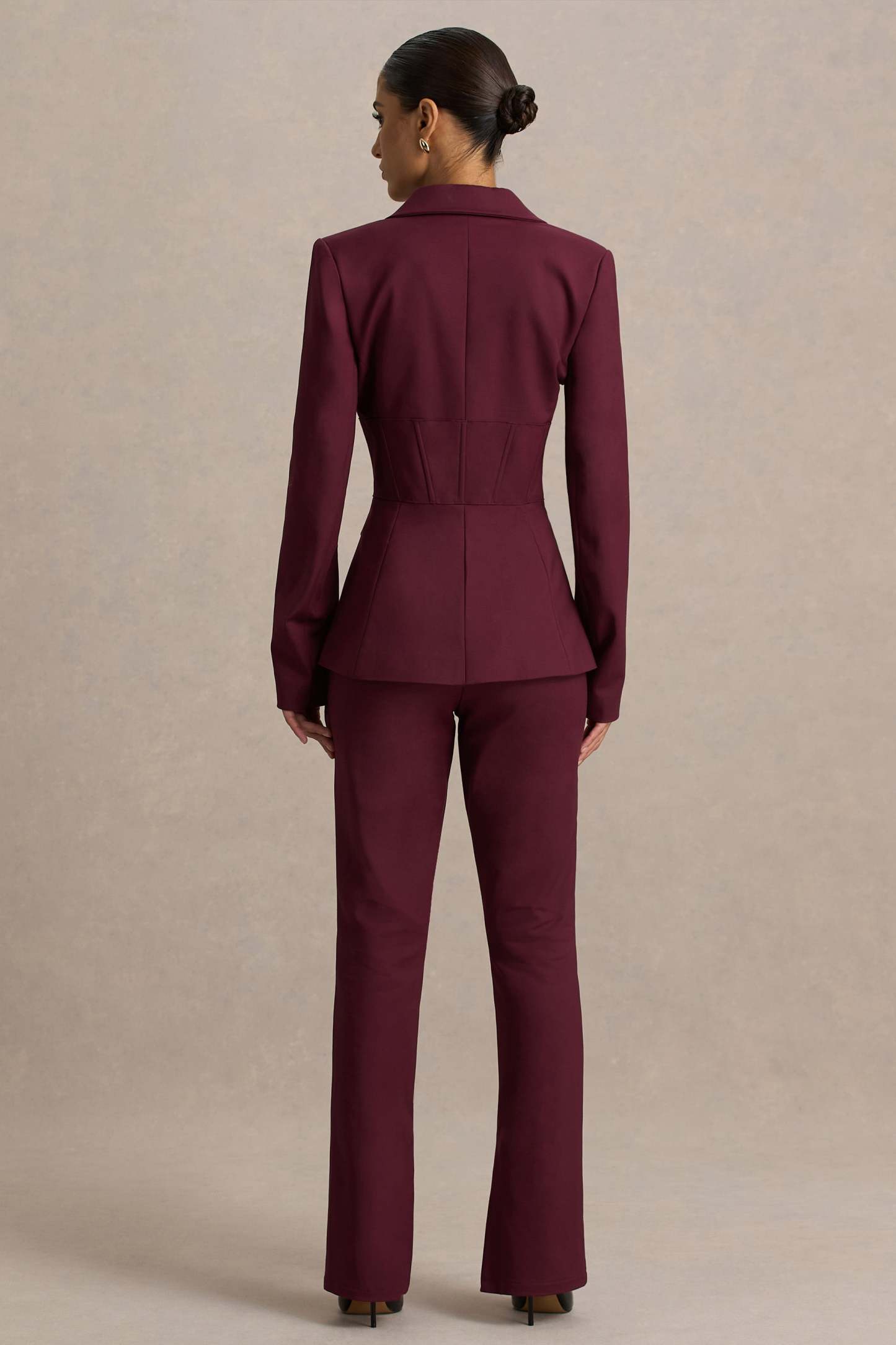 Burgundy High Waist Tailored Trousers With Hem Split