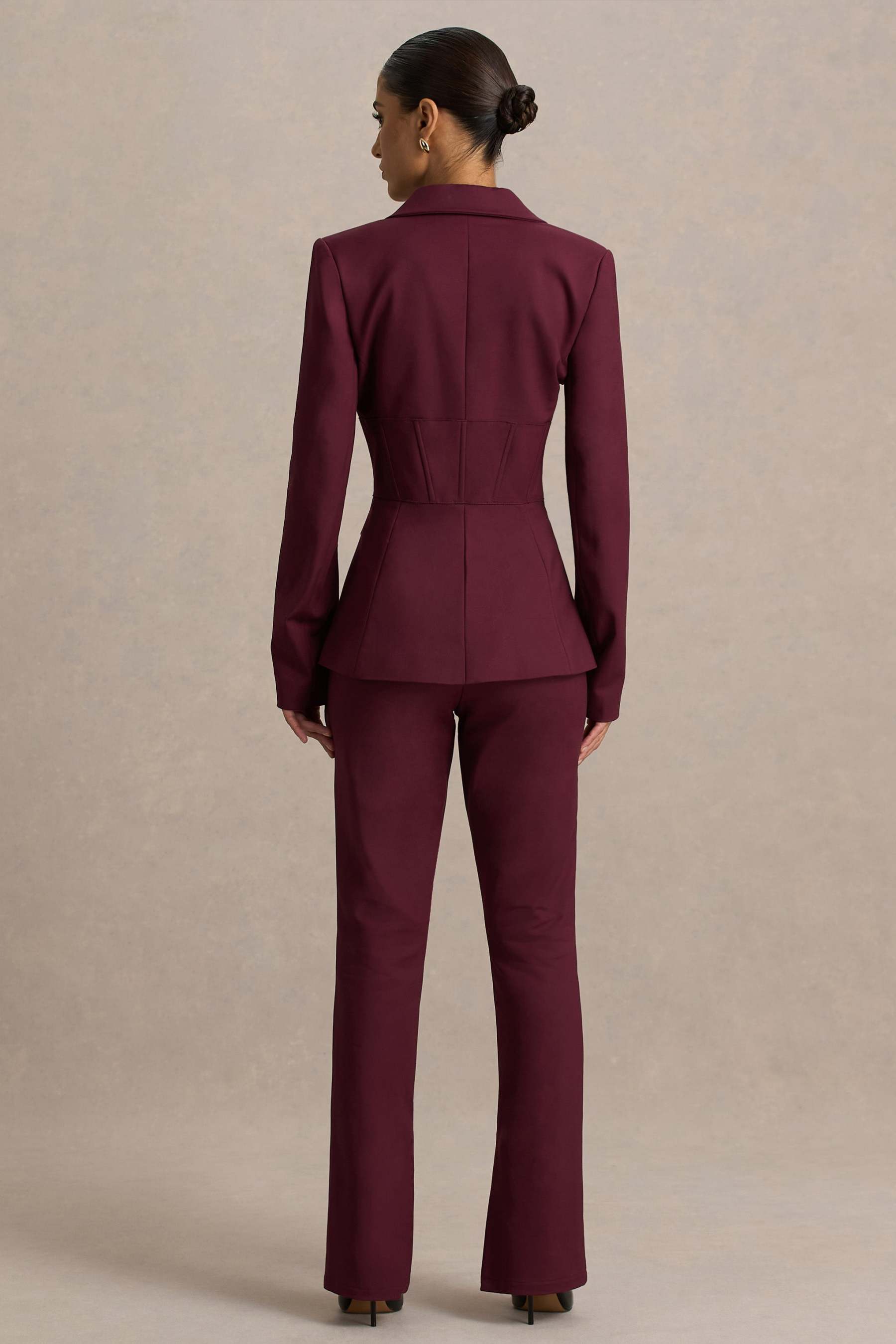 Burgundy High Waist Tailored Trousers With Hem Split