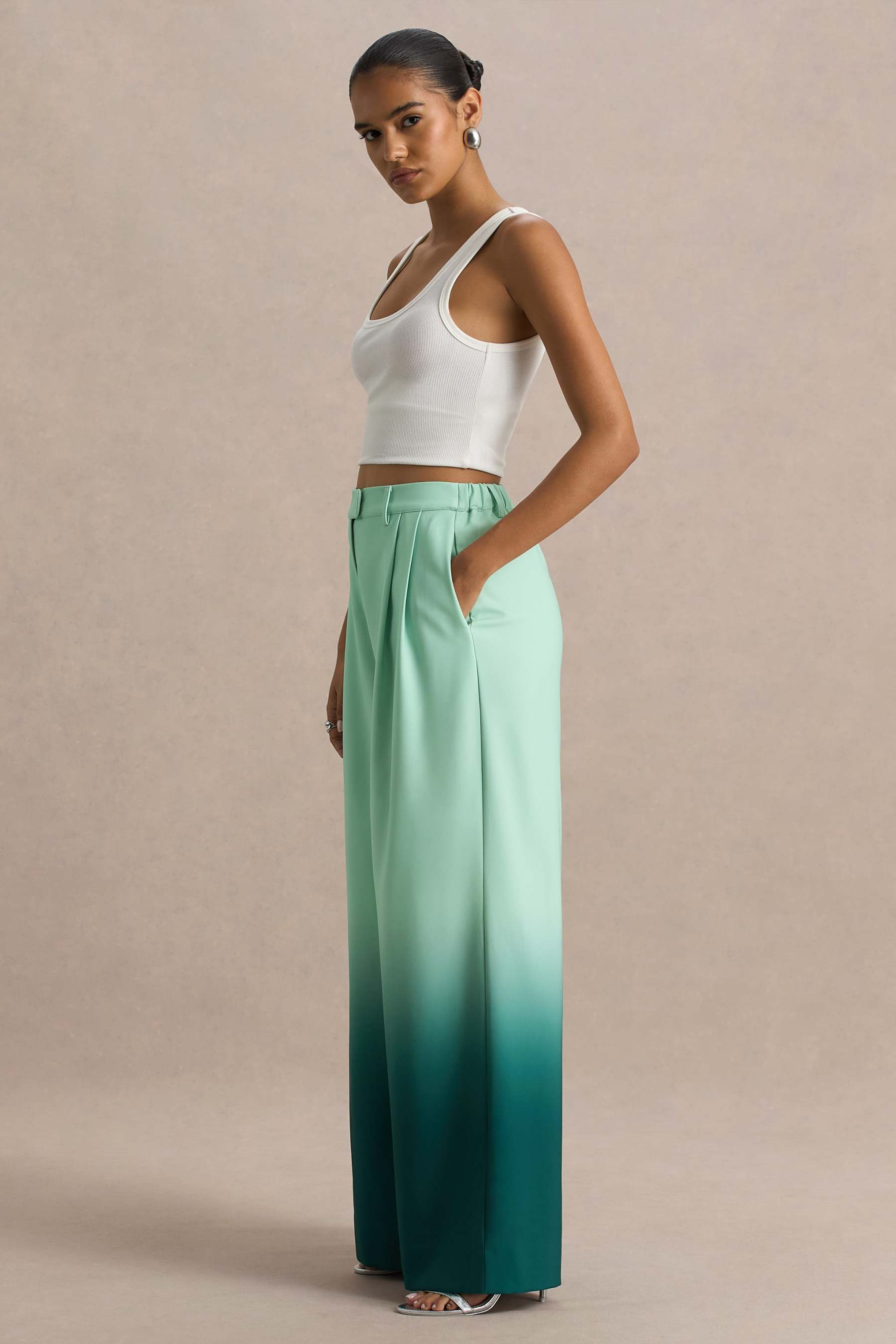 Emerald Ombre Satin Wide-Leg Trousers