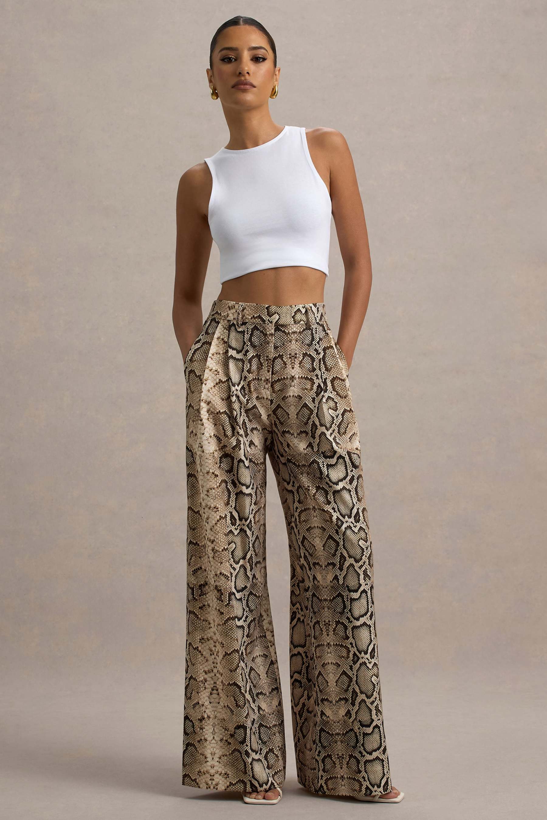 Shaniya | Snake Print Wide-Leg Trousers