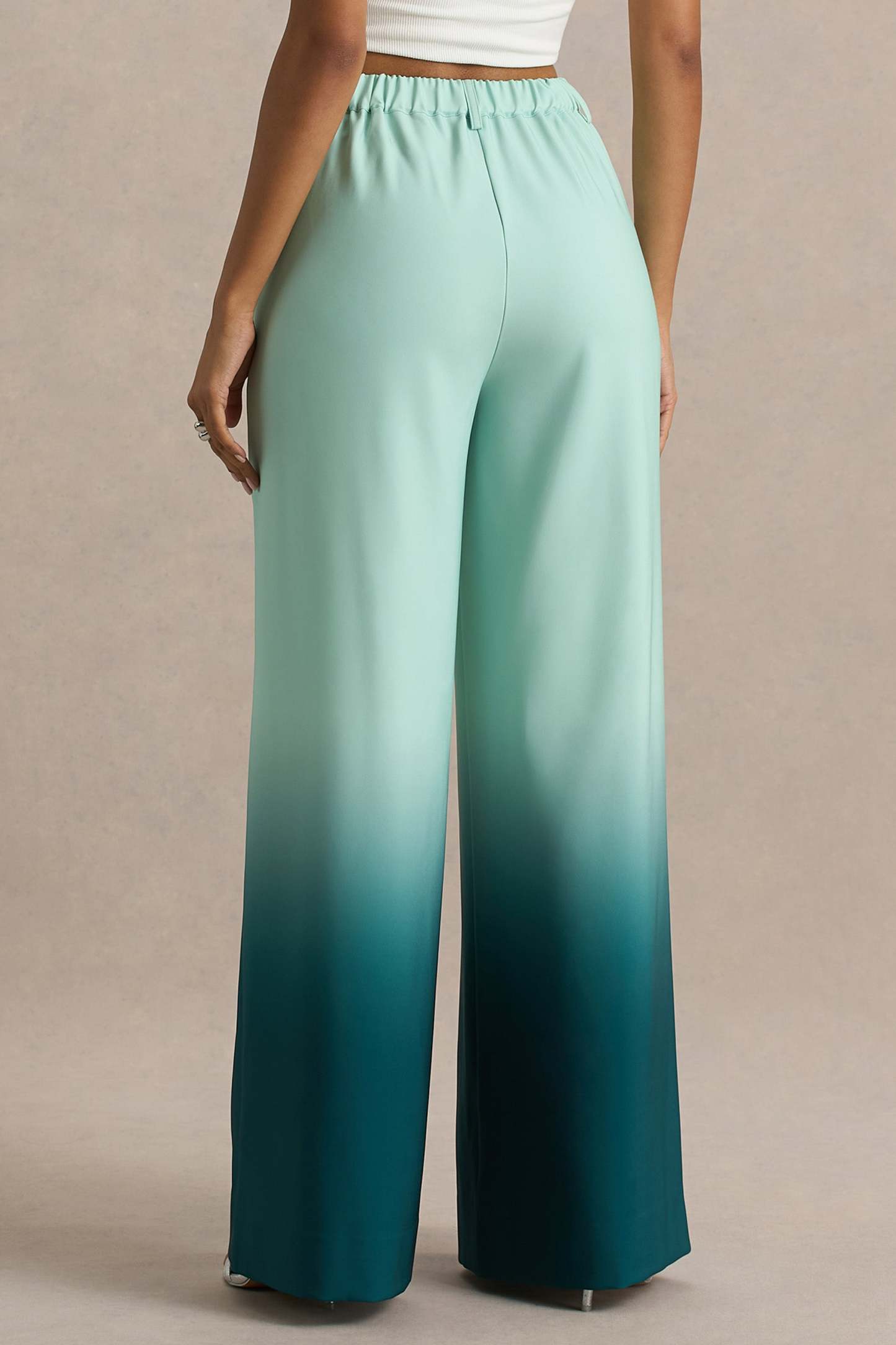 Emerald Ombre Satin Wide-Leg Trousers