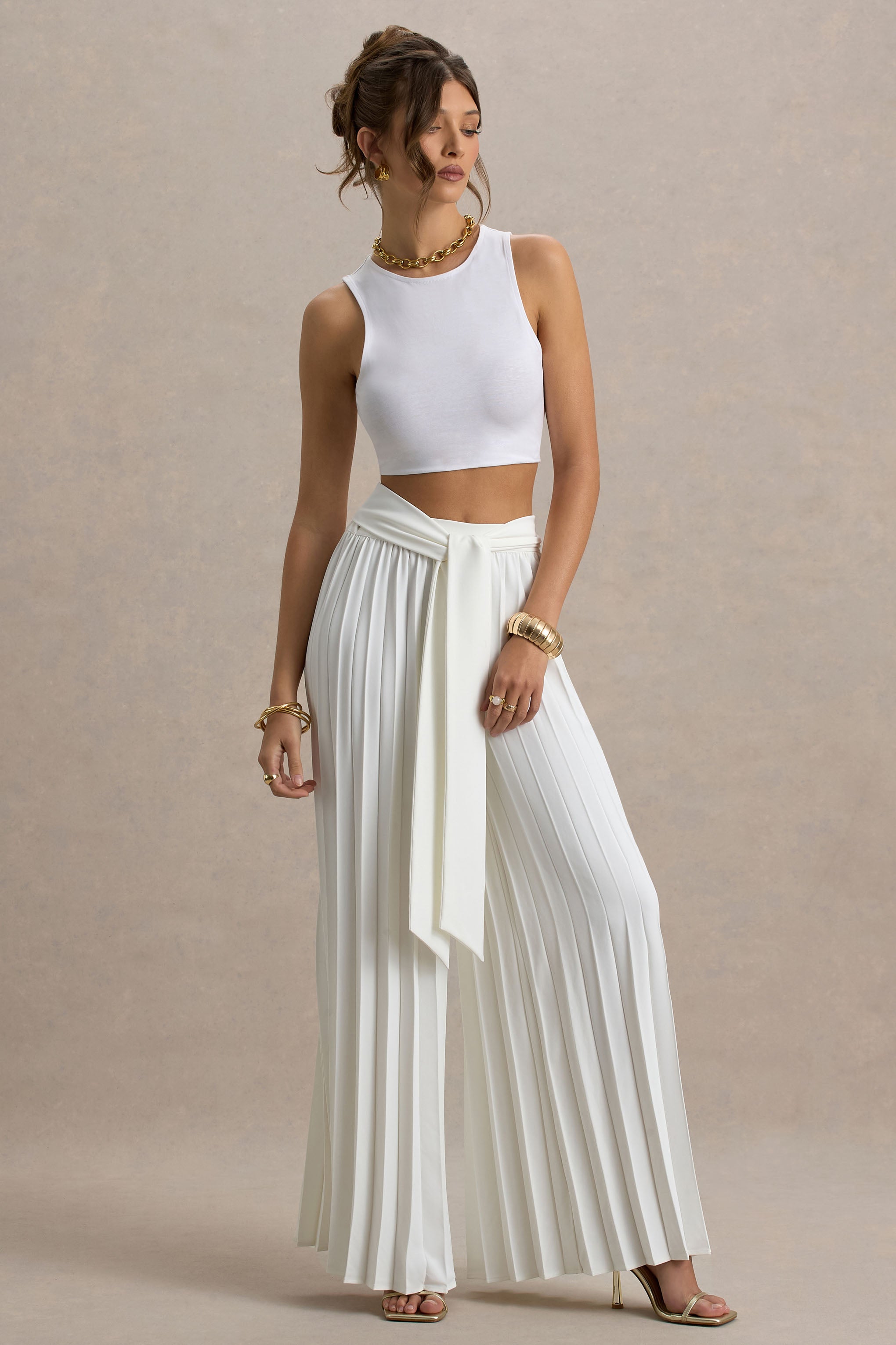 Eclipse | Cream Pleated Wide-Leg Trousers