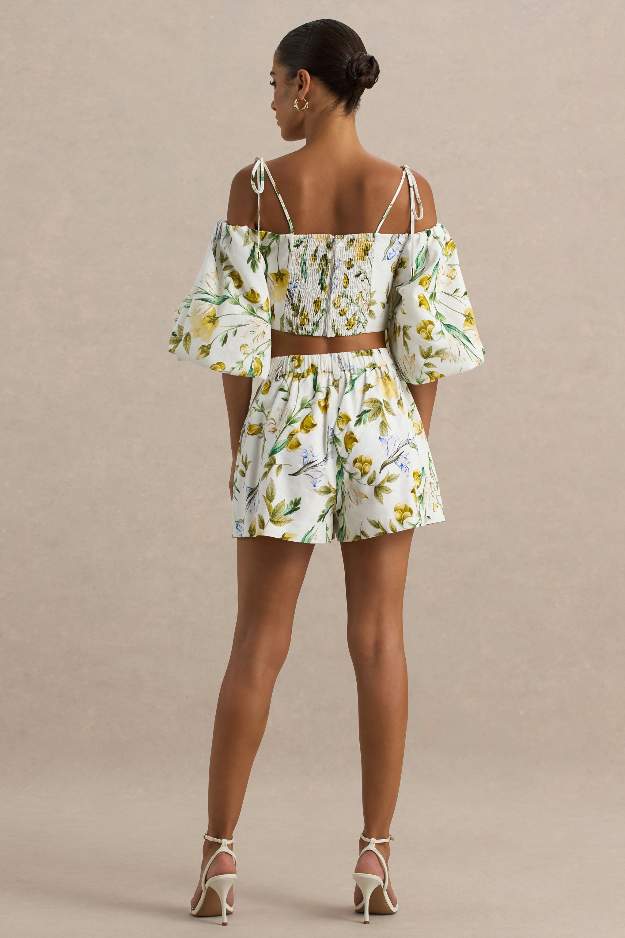 Pixel | White Botanical Print Shorts