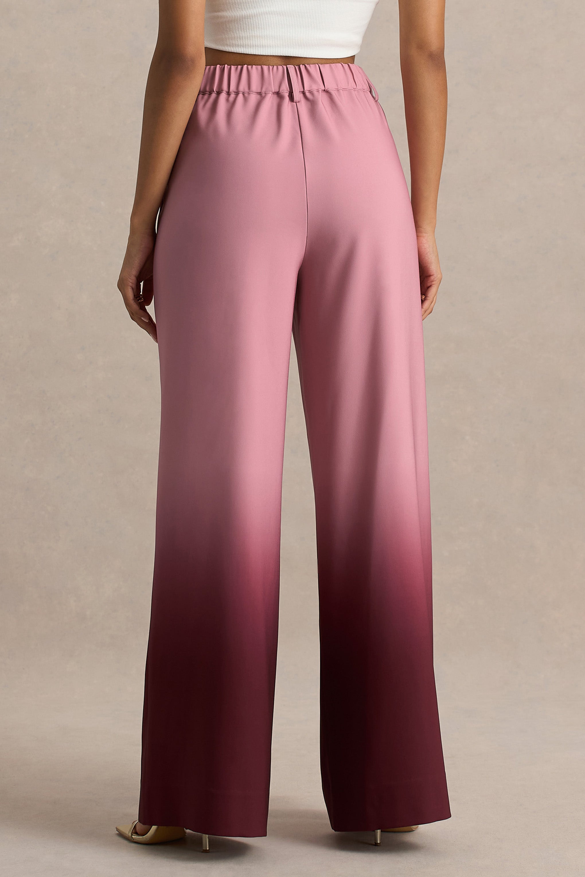 Cherry Ombre Satin Wide-Leg Trousers