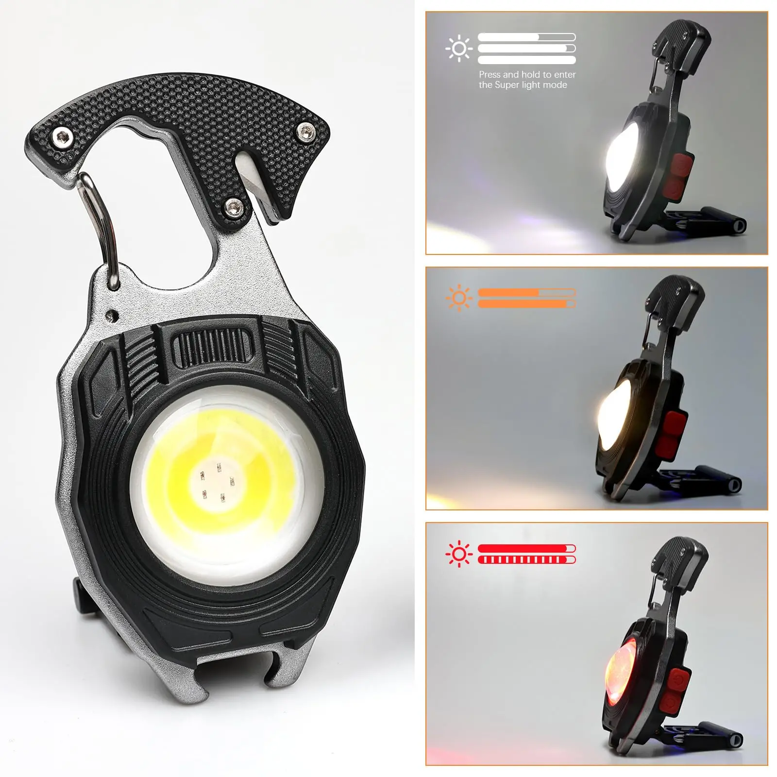 Μπρελόκ πολλαπλών χρήσεων 6 σε 1 για εξωτερικούς χώρους με ισχυρό φως και λειτουργία ανάφλεξης φωτιάς.