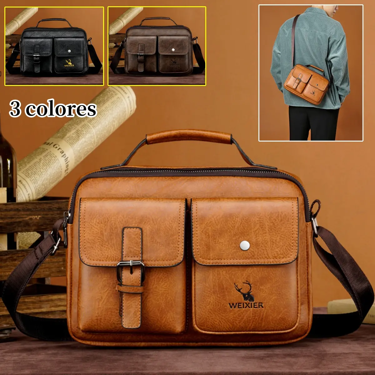 👜 Ανδρική τσάντα ώμου από γνήσιο δέρμα, ρετρό στυλ, νέα του 2025