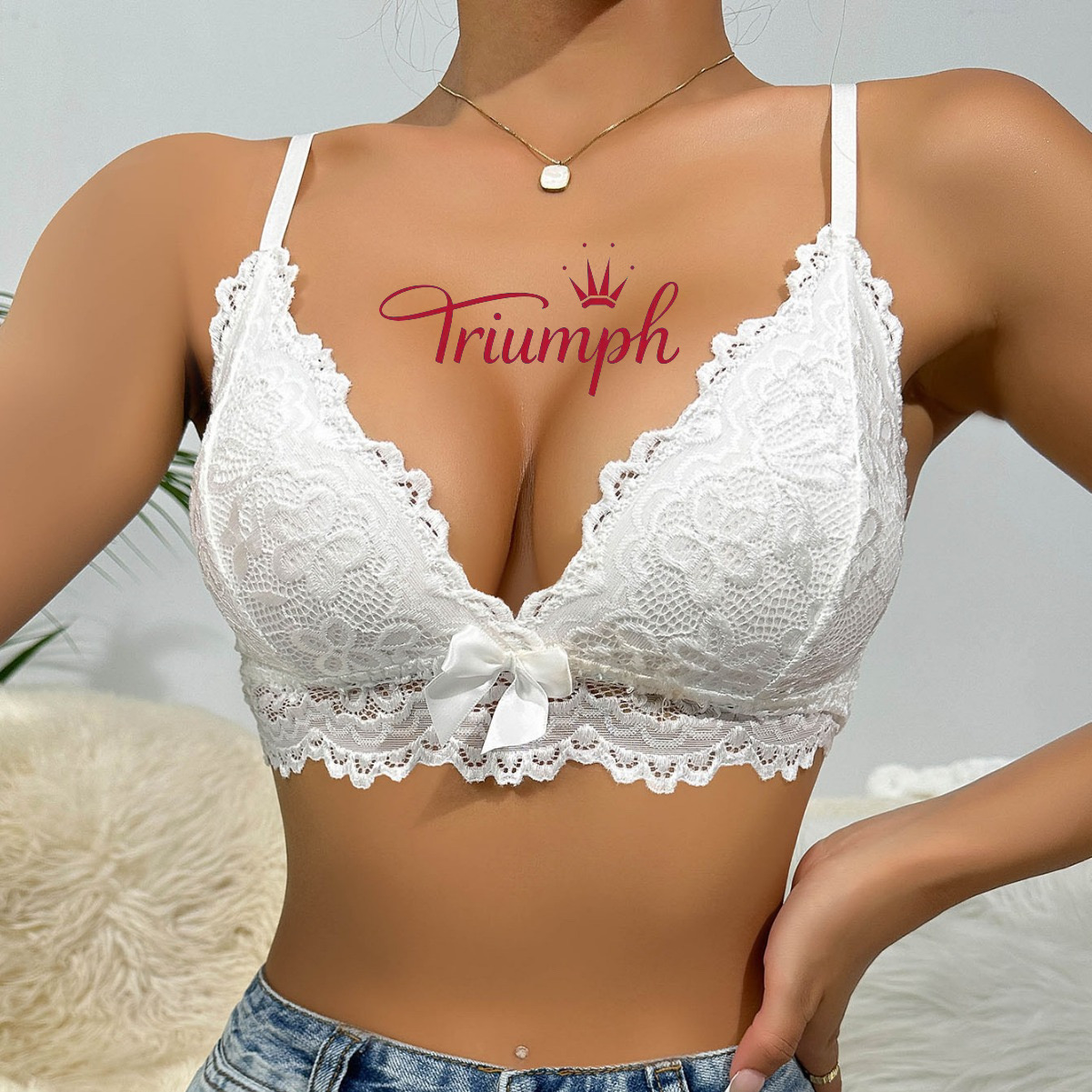 👙Triumph - 3 бр. 💥Най-продаваният дантелен сутиен с V-образно деколте и без гръб с презрамки