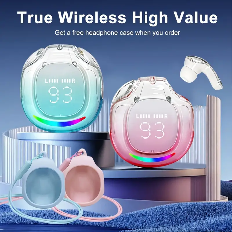 Безжични слушалки за iOS, безжични слушалки, слушалки за игри, станция за зареждане със защитен калъф със силиконов кабел и LED дисплей, подходящи за игри, спорт и офис, съвместими с всички iOS/Android