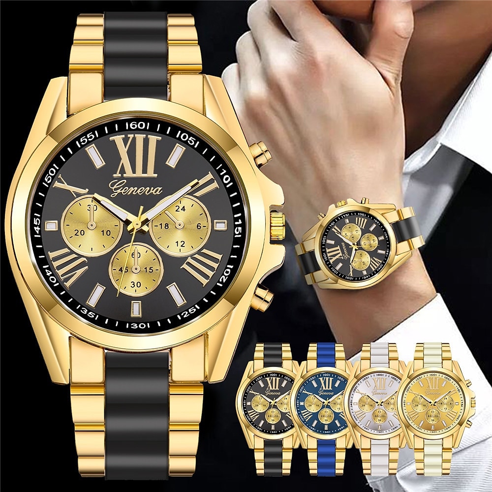 Men's Quartz Watch with Bracelet Set Luxury Business Analog Wristwatch Stainless Steel Strap Watch Male Watch Gift 2023 - US $9.89 –P1