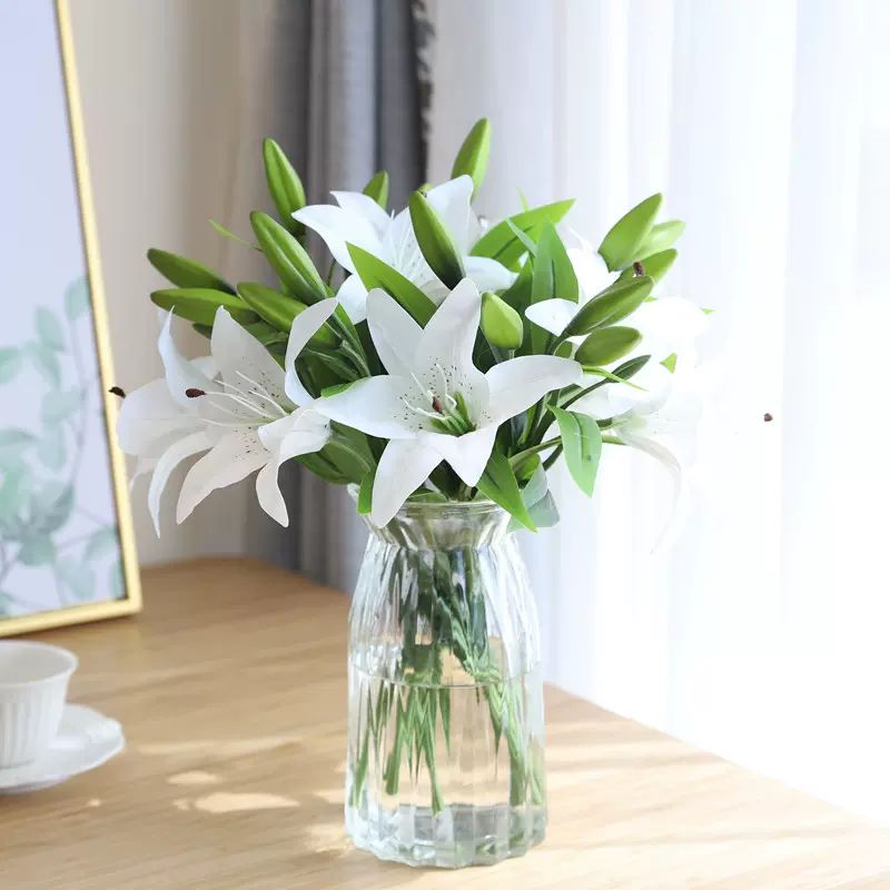 N.F Artificial Flowers, Lavenders, 6 Lilies, White