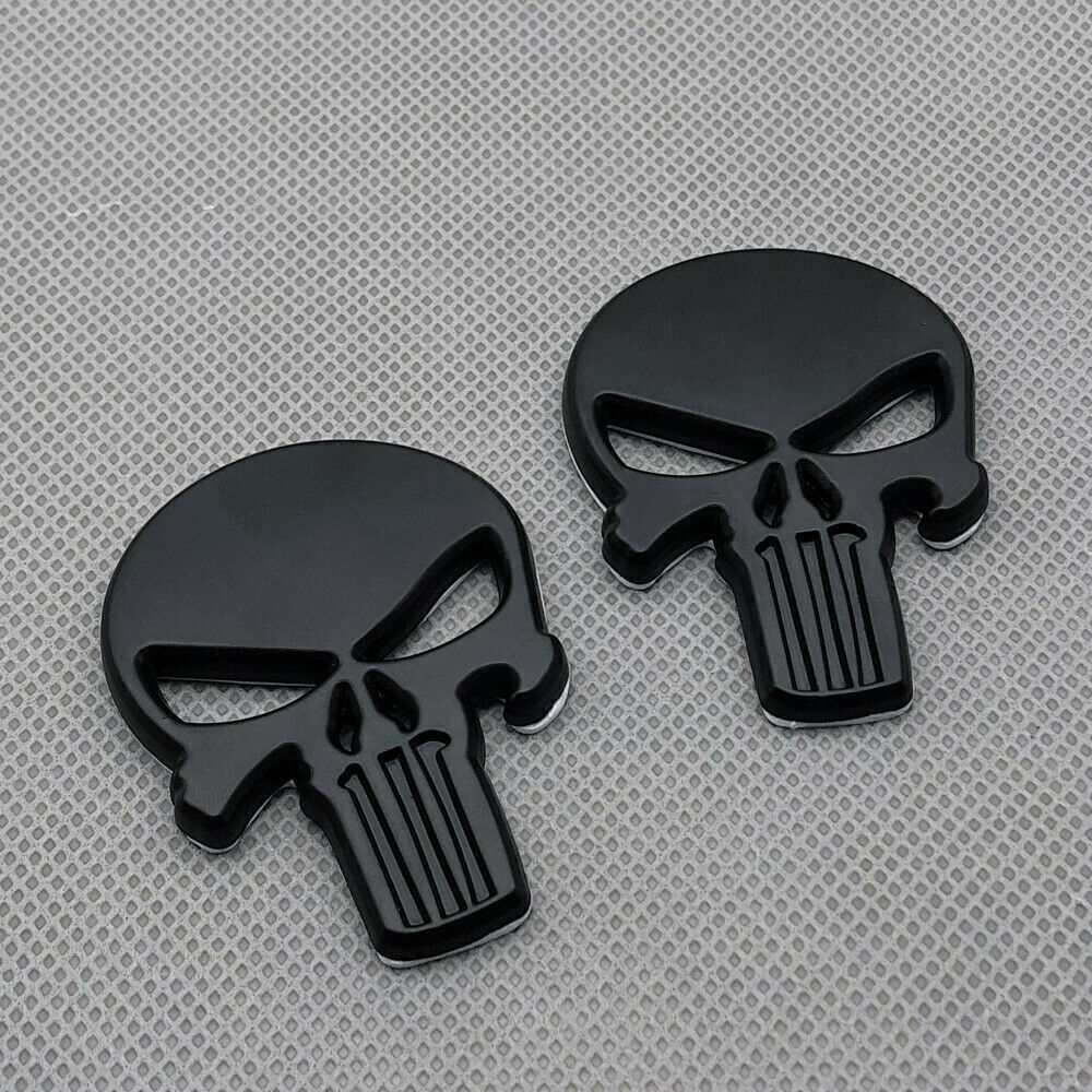 2Pcs Black Metal Fender Punisher Skull Badge Logo Rear Lid Trunk Emblem Sticker