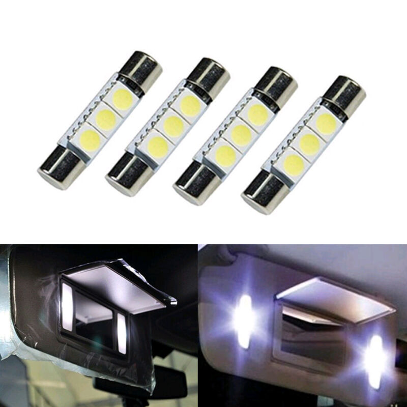 4pc White 31mm 3-SMD LED Light Bulbs For Car Sun Visor Vanity Mirror Fuse Lamp