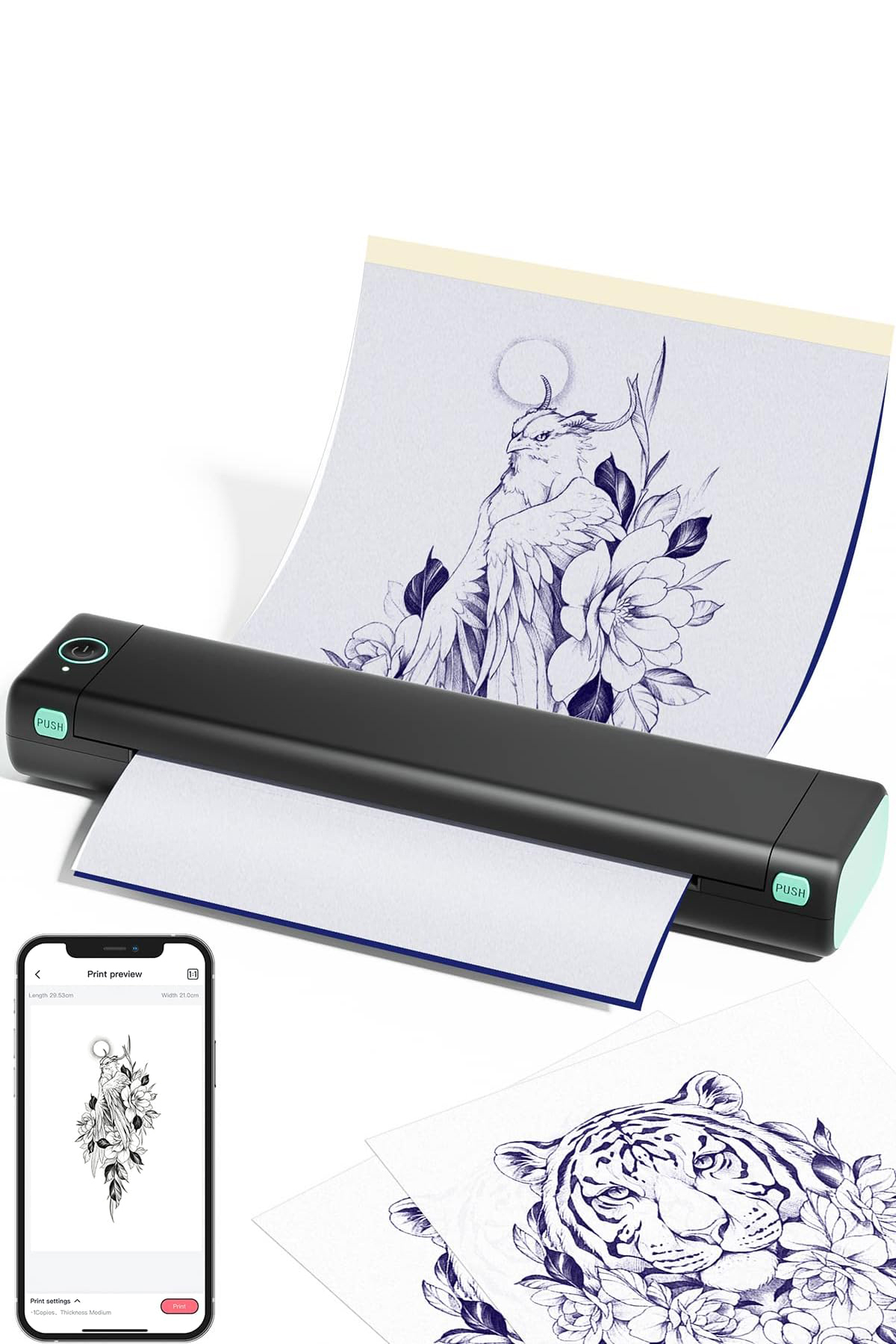 Phomemo M08F Wireless Tattoo Transfer Stencil Printer, Thermal Tattoo Machine with 10pcs Free Transfer Paper, Tattoo Printer Kit for Tattoo Artists & Beginners, Compatible with Smartphone & Pc